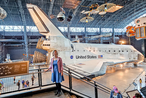 Bori in front of the Discovery space shuttle