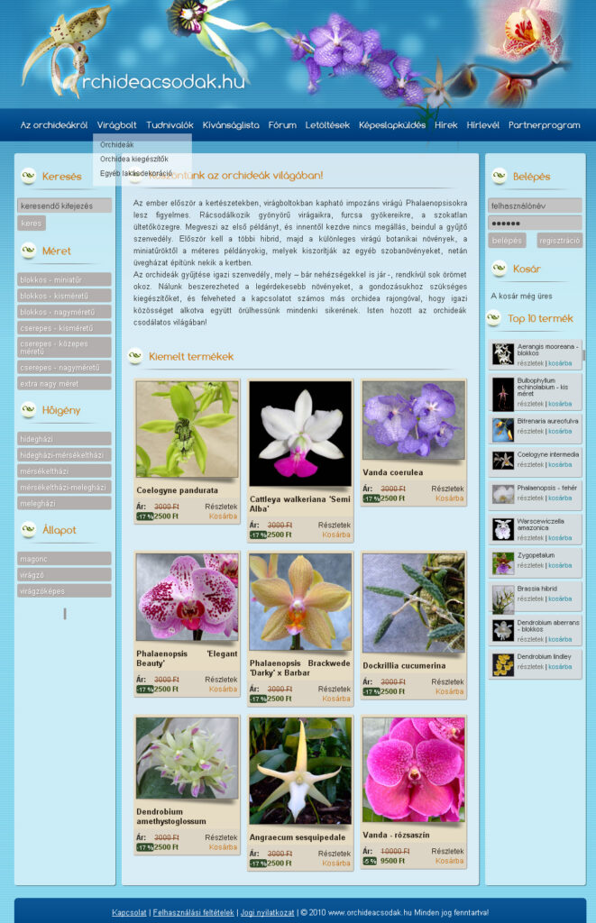 A screenshot of my e-commerce store, where I sold orchids, 2010