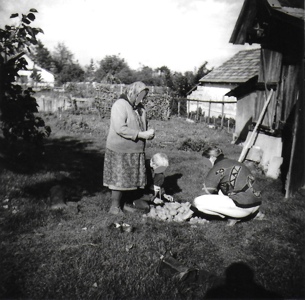 Examining the potatoes at my grandma's, mid 1990s