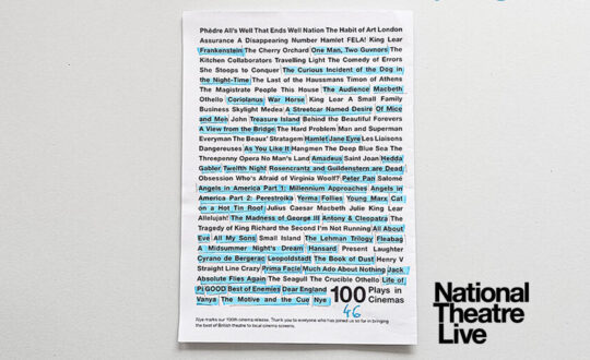 NT Live 100 list of screened plays