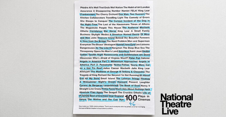 NT Live 100 list of screened plays