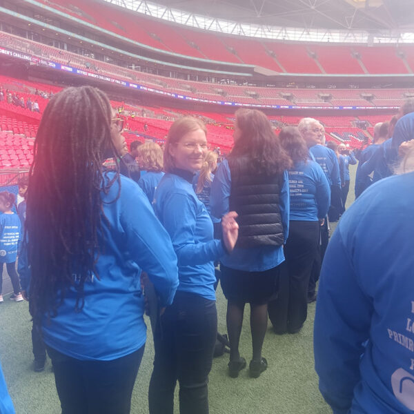 Before the rehearsal, on the pitch of Wembley Stadium